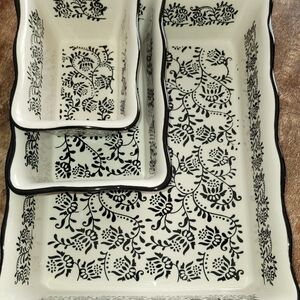 BAUN Ceramic Floral Baking Dish Set in Cream and Black